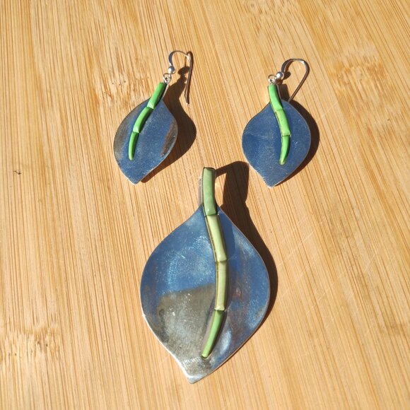 Jay King DTR 925 Sterling Silver green turquoise inlay earrings pendant - Picture 9 of 10